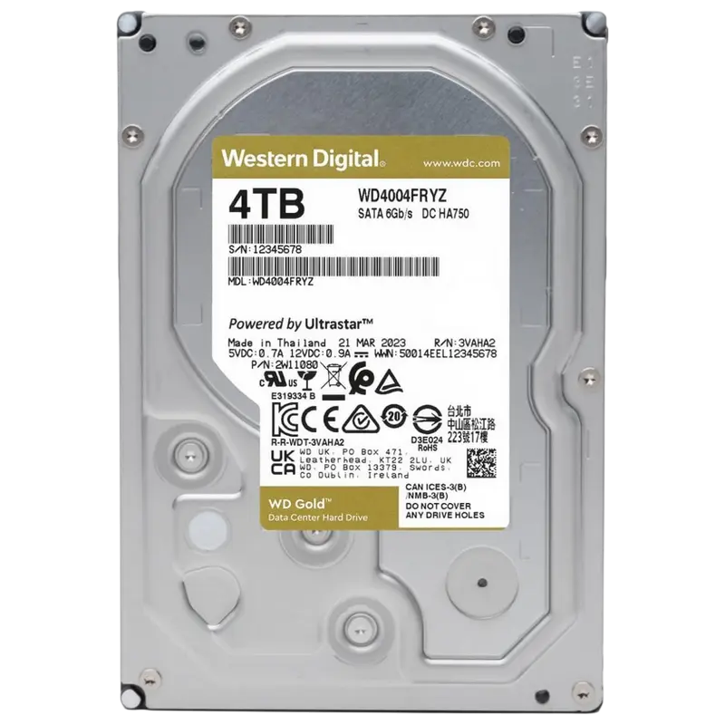 3.5" HDD 4.0TB-SATA-256MB Western Digital "Gold (WD4004FRYZ)", Enterprise, 24/7, CMR, 7200rpm, 2.0