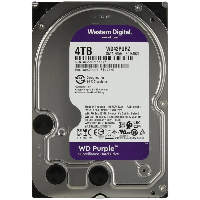 3.5" HDD 4.0TB-SATA- 256MB Western Digital "Purple (WD42PURZ)", Surveillance, CMR