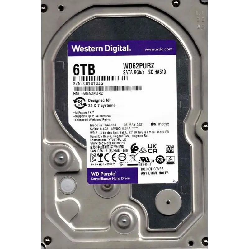 3.5" HDD 6.0TB -SATA-128MB Western Digital "Purple (WD62PURZ)", Surveillance, CMR