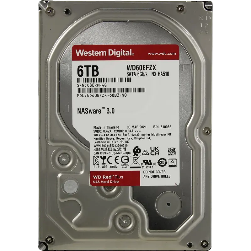 3.5" HDD 6.0TB -SATA-128MB Western Digital "Red Plus (WD60EFZX)", NAS, CMR