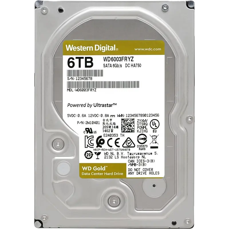 3.5" HDD 6.0TB-SATA-256MB Western Digital "Gold (WD6003FRYZ)", Enterprise, CMR