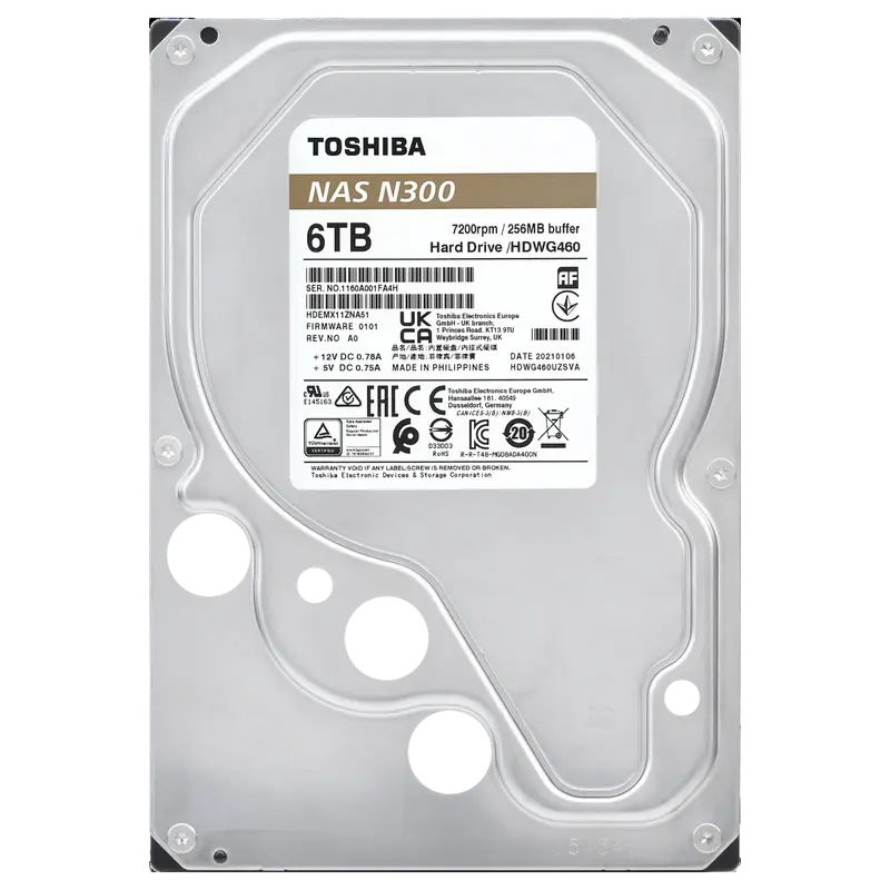 3.5" HDD 6.0TB -SATA-256MB Toshiba N300 NAS Systems HDWG460UZSVA, NAS, 24/7, CMR, 7200rpm, 1.0M (MT
