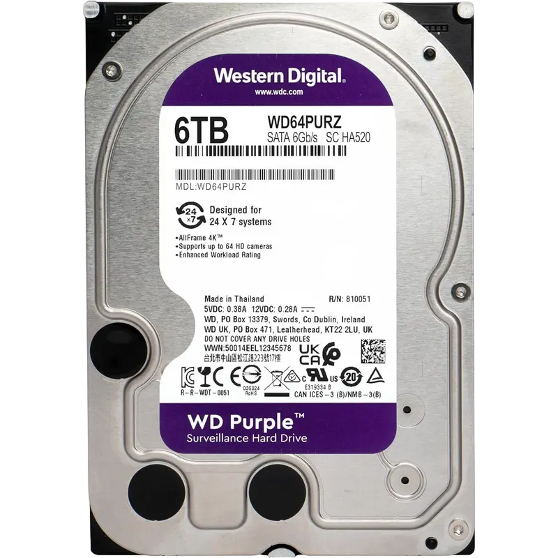 3.5" HDD 6.0TB -SATA-256MB Western Digital "Purple (WD64PURZ)", Surveillance, CMR