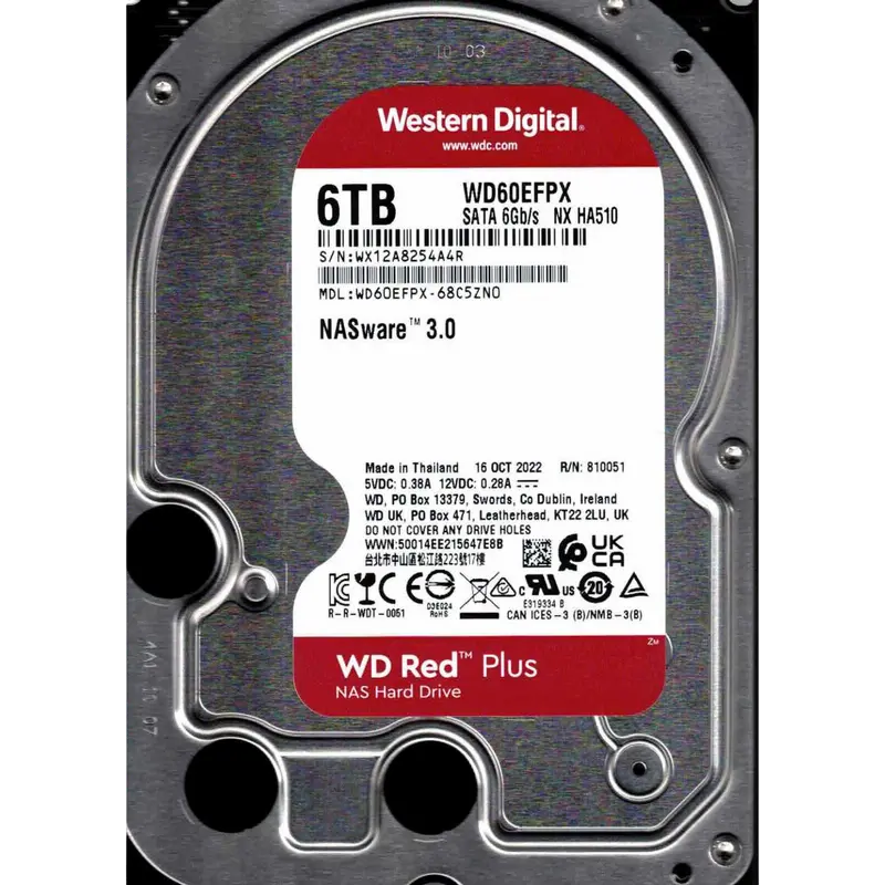 3.5" HDD 6.0TB -SATA-256MB Western Digital "Red Plus (WD60EFPX)", NAS, CMR