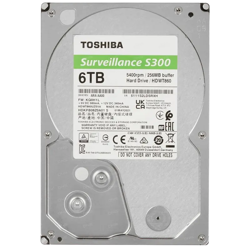 3.5" HDD 6.0TB -SATA-256MB Toshiba S300 Surveillance HDWT860UZSVA, Surveillance, SMR, 5400rpm, 1.0M