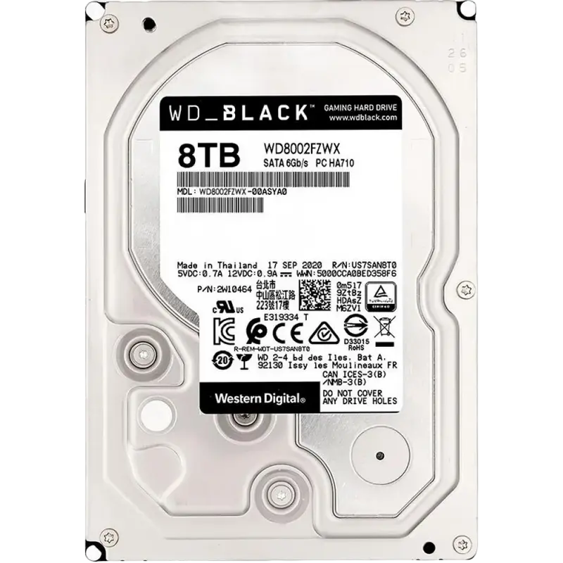 3.5" HDD 8.0TB-SATA-128MB Western Digital "Black (WD8002FZWX)", Gaming, CMR