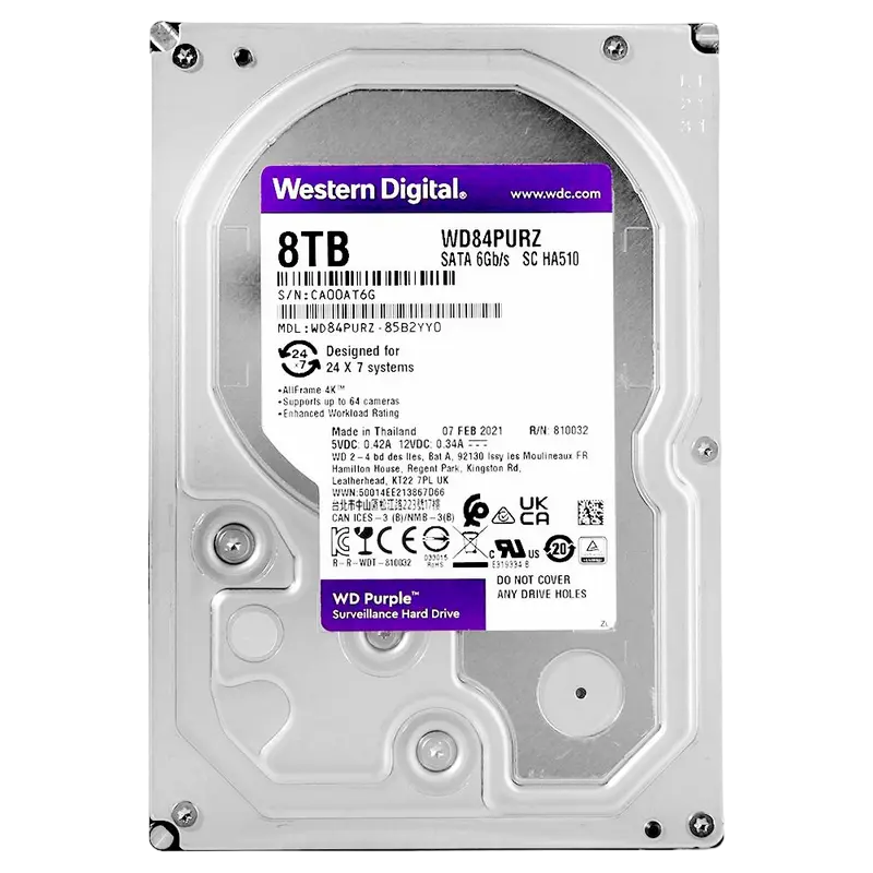 3.5" HDD 8.0TB-SATA-128MB Western Digital "Purple (WD84PURZ)", Surveillance, CMR