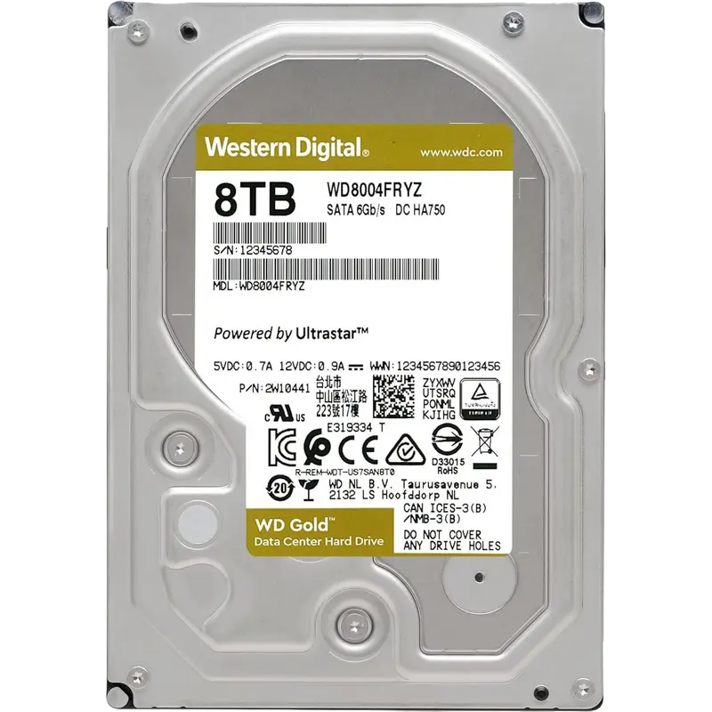 3.5" HDD 8.0TB-SATA-256MB Western Digital "Gold (WD8004FRYZ)", Enterprise, CMR