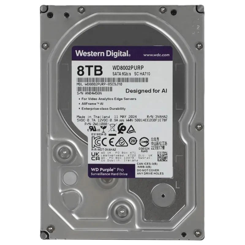 3.5" HDD 8.0TB-SATA-256MB Western Digital "Purple Pro (WD8002PURP)", Surveillance, 24/7, CMR, 7200
