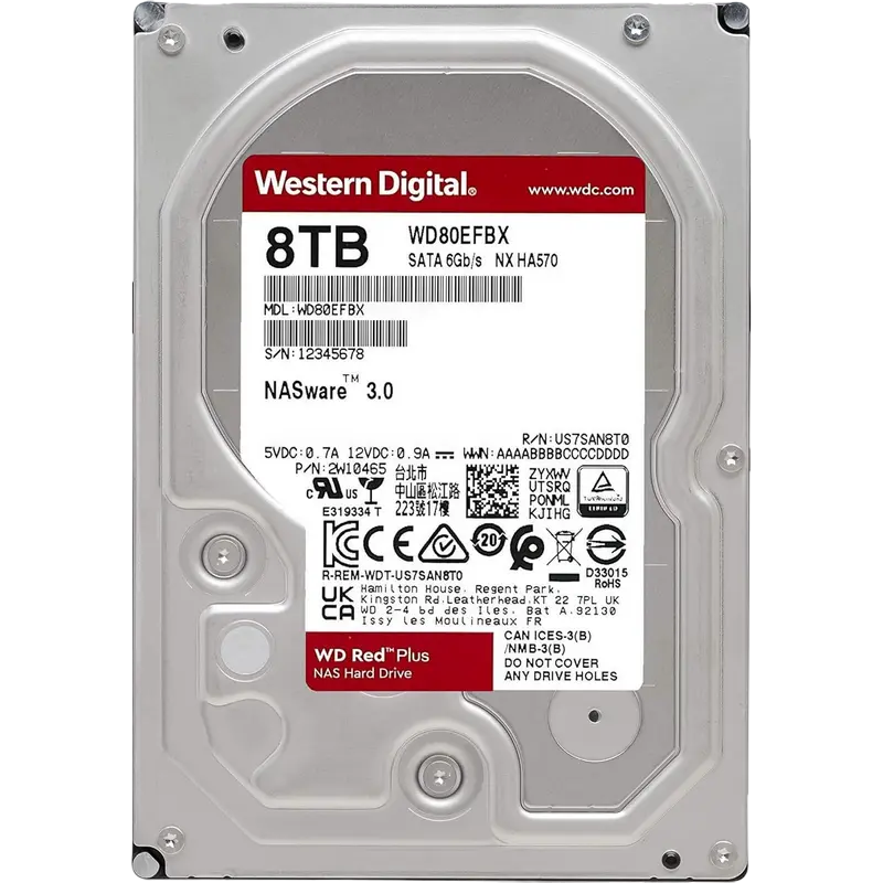 3.5" HDD 8.0TB-SATA-256MB Western Digital "Red Plus (WD80EFBX)", NAS, CMR