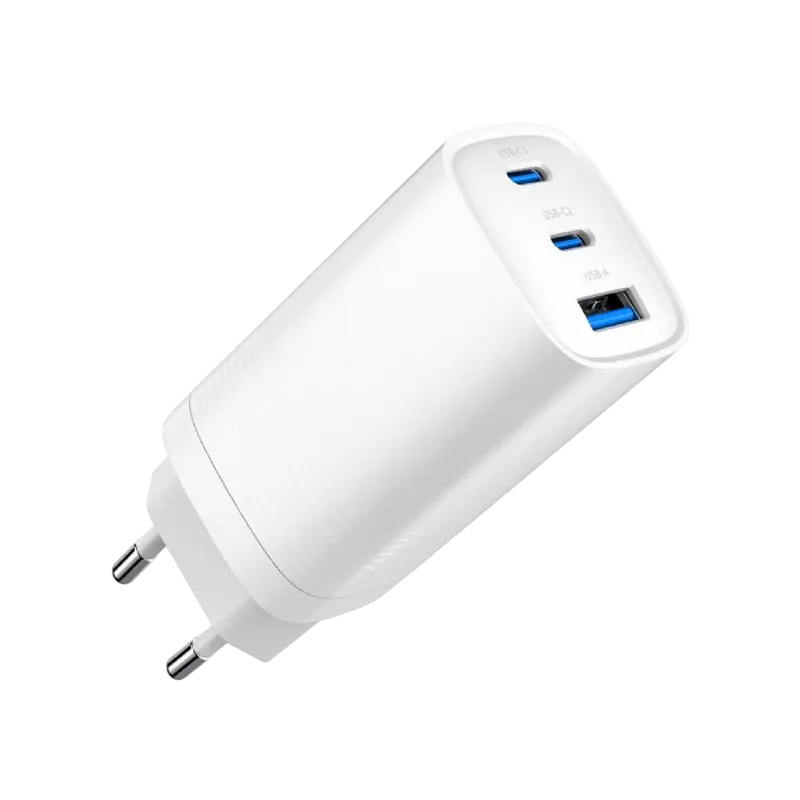 Gembird 3-port 65 W GaN USB-C/USB-A fast charger, White, TA-UC-PDQC65-01-W