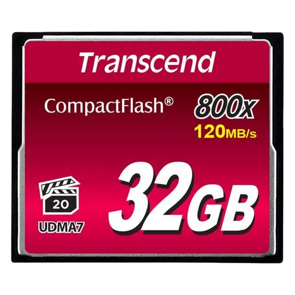 32GB CompactFlash Card, Hi-Speed 800X, Transcend "TS32GCF800" (R/W: 120/60MB/s)