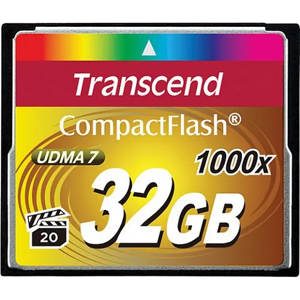 32GB CompactFlash Card, Hi-Speed 1000X, Transcend "TS32GCF1000" (R/W: 160/120MB/s)