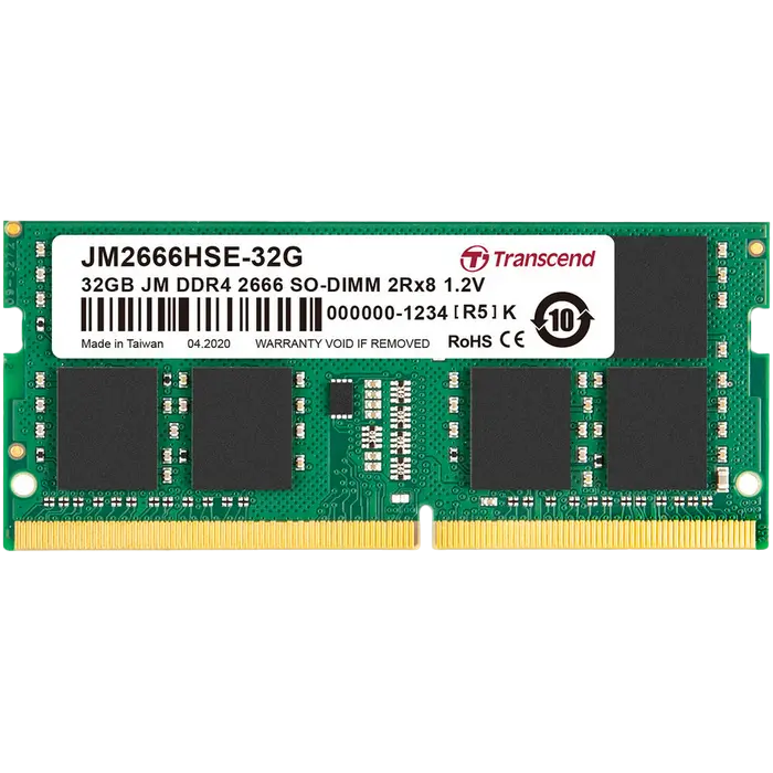 32GB DDR4- 2666MHz SODIMM Transcend PC21300, CL19, 260pin DIMM 1.2V