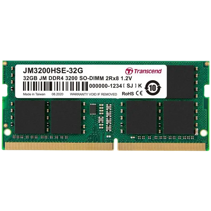 32GB DDR4- 3200MHz SODIMM Transcend PC25600, CL22, 260pin DIMM 1.2V