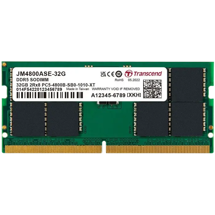 32GB DDR5-4800MHz SODIMM Transcend JetRam, PC5-38400U, 2Rx8, CL40, 1.1V