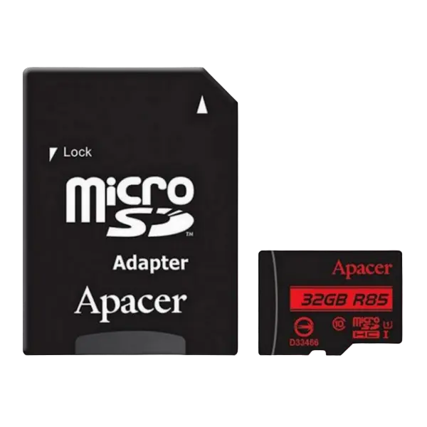 32GB MicroSD (Class 10) UHS-I (U1) +SD adapter, Apacer "AP32GMCSH10U5-R" (R/W:85/20MB/s)