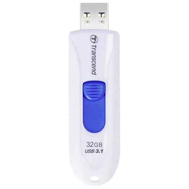 32GB USB3.1 Flash Drive Transcend "JetFlash 790", White, Slider (R/W:90/25MB/s)