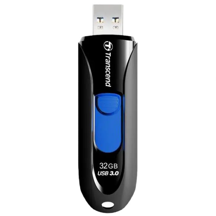32GB USB3.1 Flash Drive Transcend "JetFlash 790", Black, Slider (R/W:90/25MB/s)