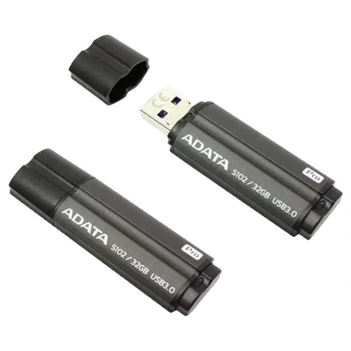 32GB USB3.1 Flash Drive ADATA "S102 Pro", Titanium-Gray, Aluminum, Classic Cap (R/W:90/25MB/s)
