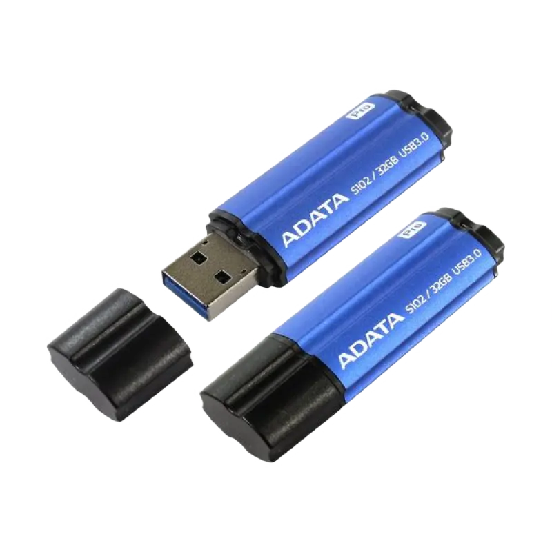 32GB USB3.1 Flash Drive ADATA "S102 Pro", Titanium-Blue, Aluminum, Classic Cap (R/W:90/25MB/s)