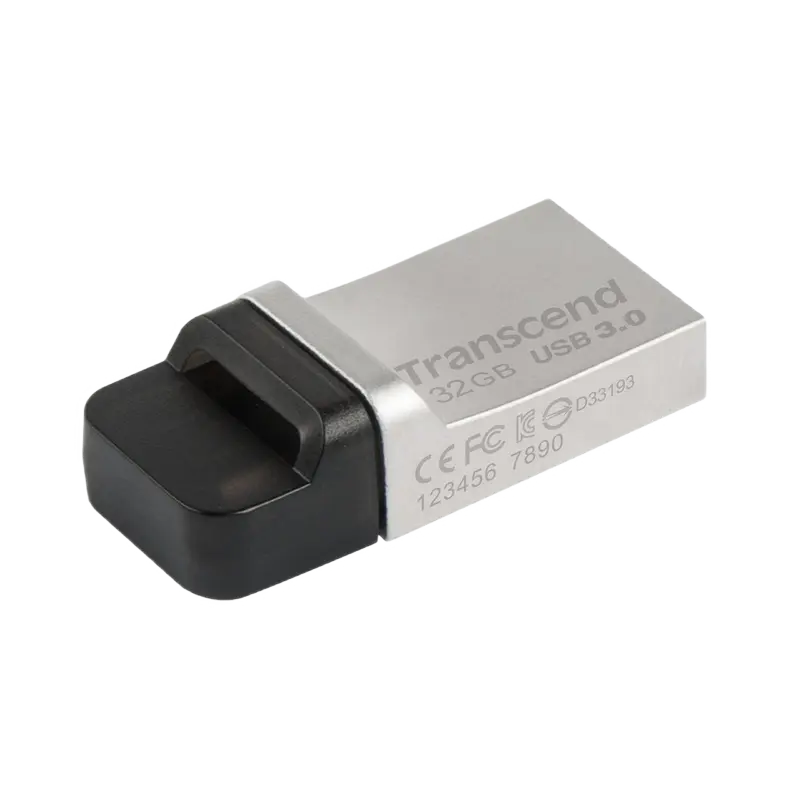 32GB USB3.1/Micro-USB Flash Drive Transcend "JetFlash 880",Silver, Metal Case, OTG (R/W:90/25MB/s)