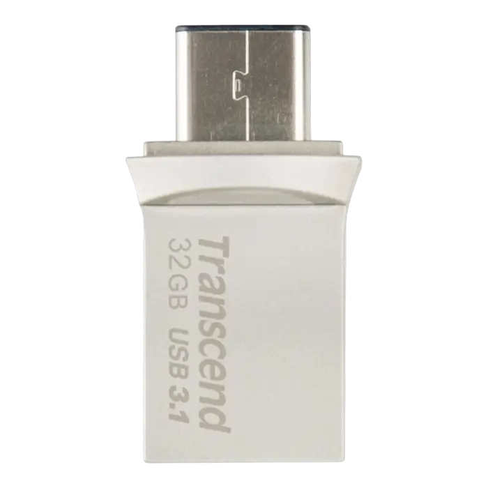 32GB USB3.1/Type-C Flash Drive Transcend "JetFlash 890", Silver, Metal Case, OTG (R/W:90/25MB/s)