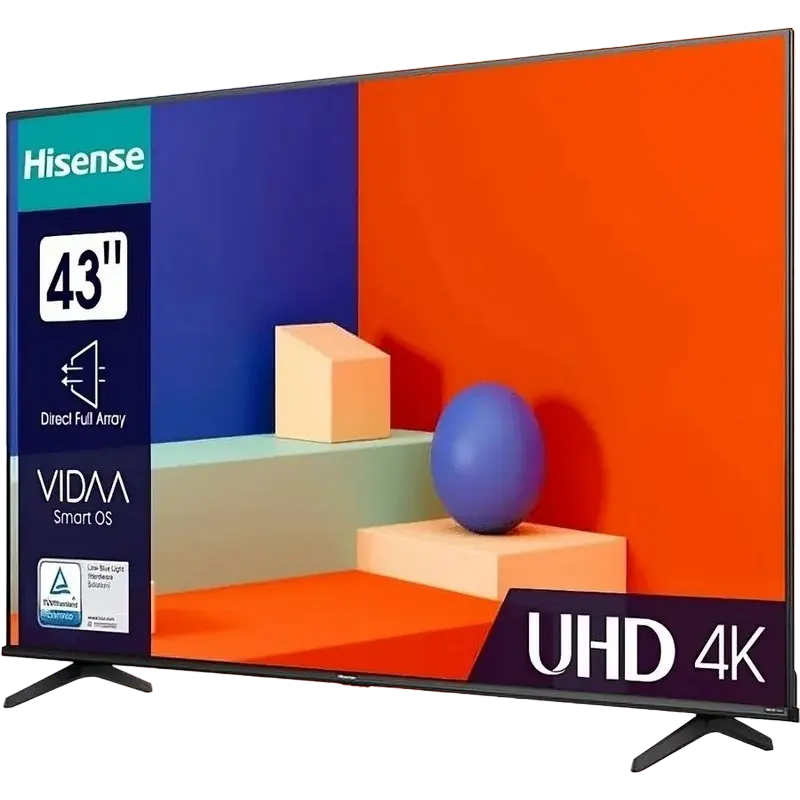 Televizor Hisense 43A6K 43 inch 4K UHD VIDAA Negru, vedere laterală