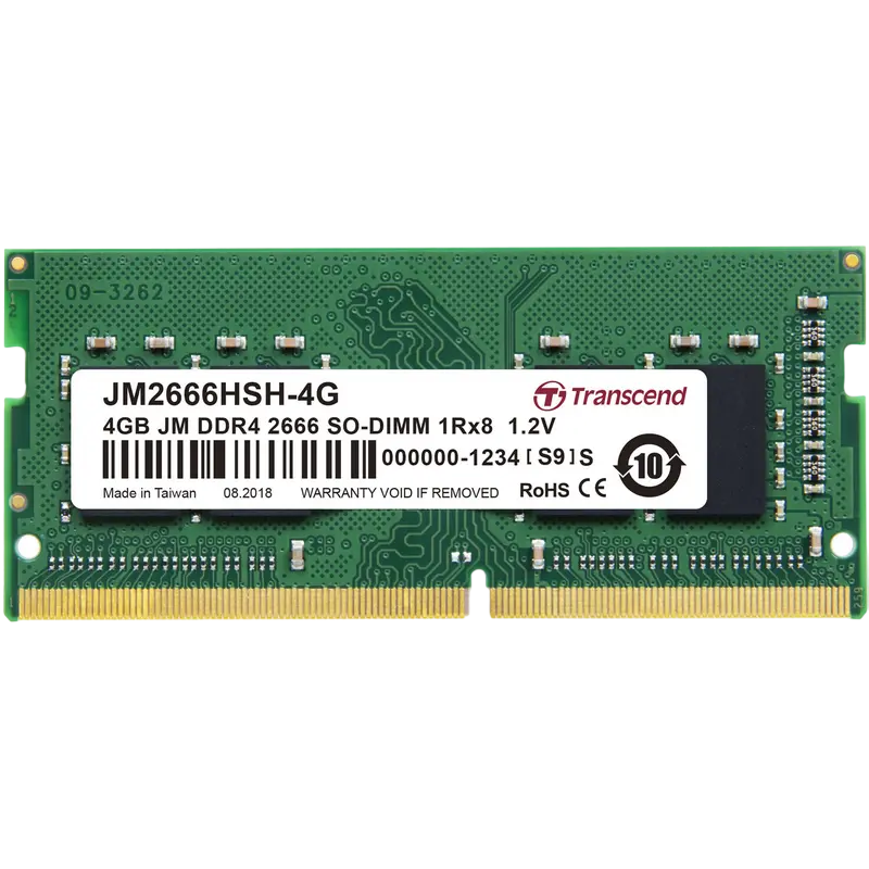 4GB DDR4- 2666MHz SODIMM Transcend PC21300, CL19, 260pin DIMM 1.2V