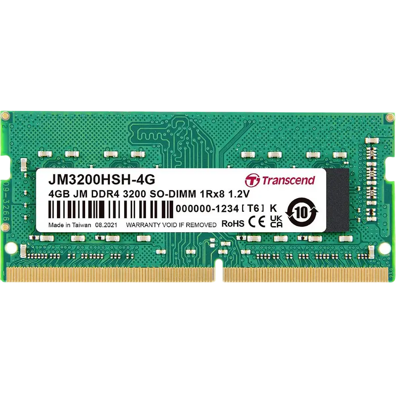 4GB DDR4- 3200MHz SODIMM Transcend JetRam, PC25600S, 1Rx8, CL22, 260pin DIMM 1.2V