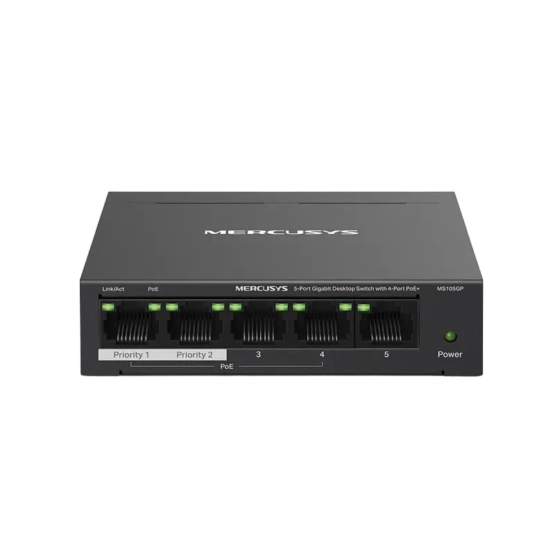 5-port Gigabit Switch MERCUSYS "MS105GP", with 4-Port PoE, steel case, 65W Budget
