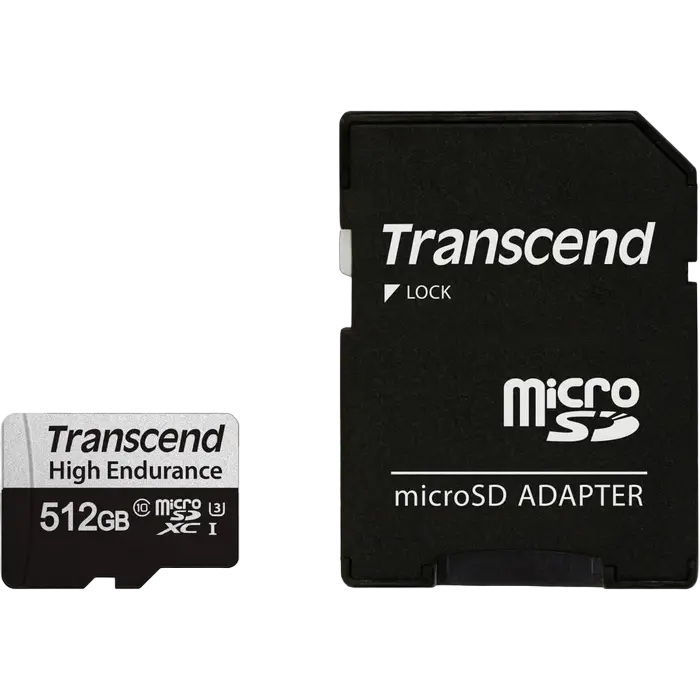 512GB MicroSD (Class 10) UHS-I (U3),+SD adapter, Transcend "TS512GUSD350V" (R/W:95/45MB/s,Endurance