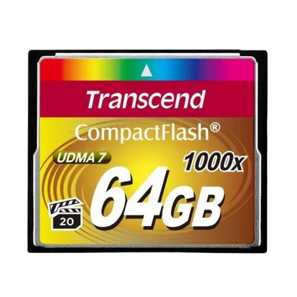 64GB CompactFlash Card, Hi-Speed 1000X, Transcend "TS64GCF1000" (R/W: 160/120MB/s)