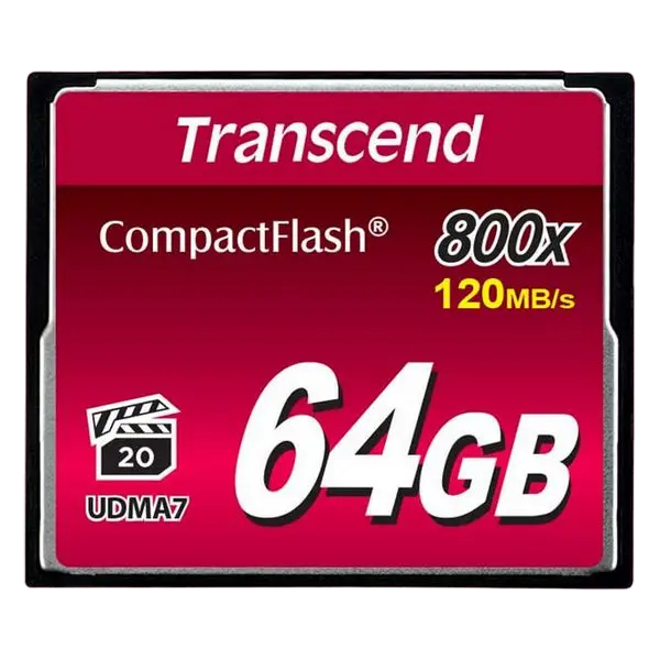 64GB CompactFlash Card, Hi-Speed 800X, Transcend "TS64GCF800" (R/W: 120/60MB/s)