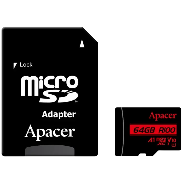64GB MicroSD (Class 10) UHS-I (U1) +SD adapter, Apacer "AP64GMCSX10UB-R" (R:100MB/s)