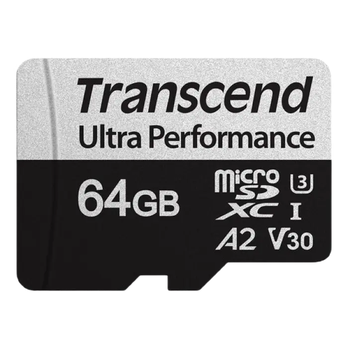 64GB MicroSD (Class 10) UHS-I (U3),+SD adapter, Transcend "TS64GUSD340S" (V30, A2, R/W:160/80MB/s)