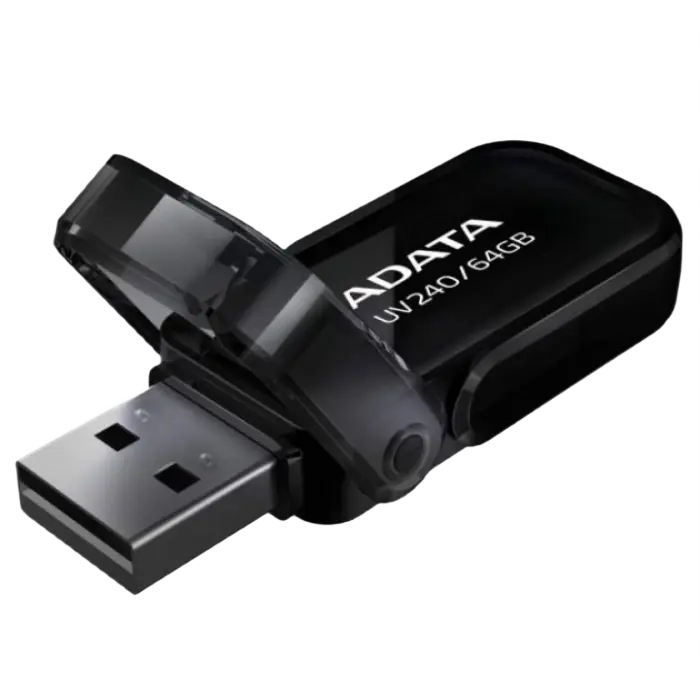 64GB USB2.0 Flash Drive ADATA "UV240", Black, Plastic, Flip Cap (R/W:20/10MB/s)