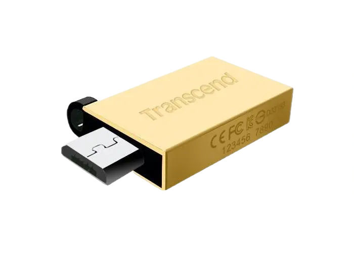 64GB USB2.0/Micro-USB Flash Drive Transcend "JetFlash 380", Gold, Metal Case, OTG (R/W:20/10MB/s)
