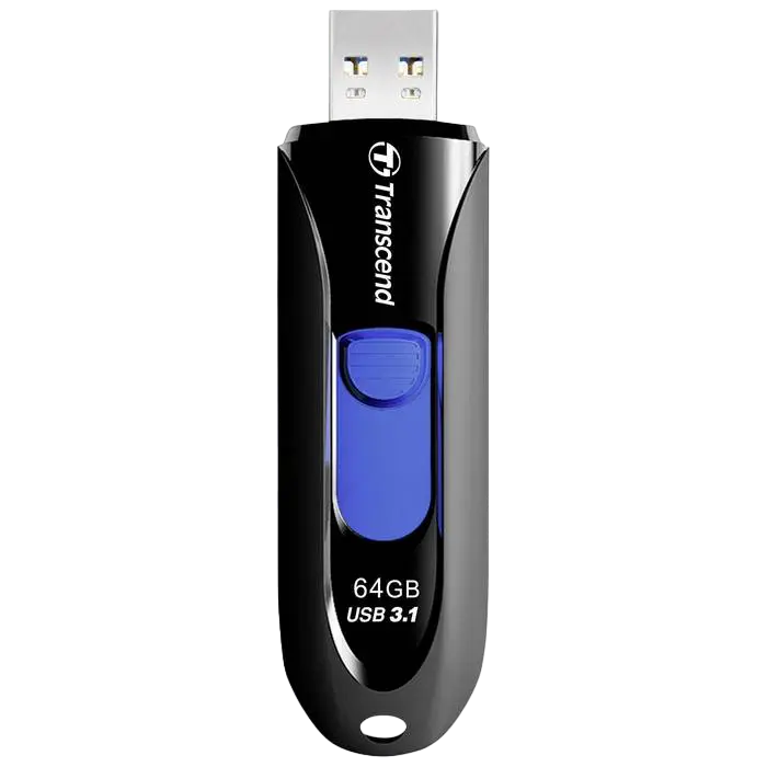 64GB USB3.1 Flash Drive Transcend "JetFlash 790", Black, Slider (R/W:90/30MB/s)
