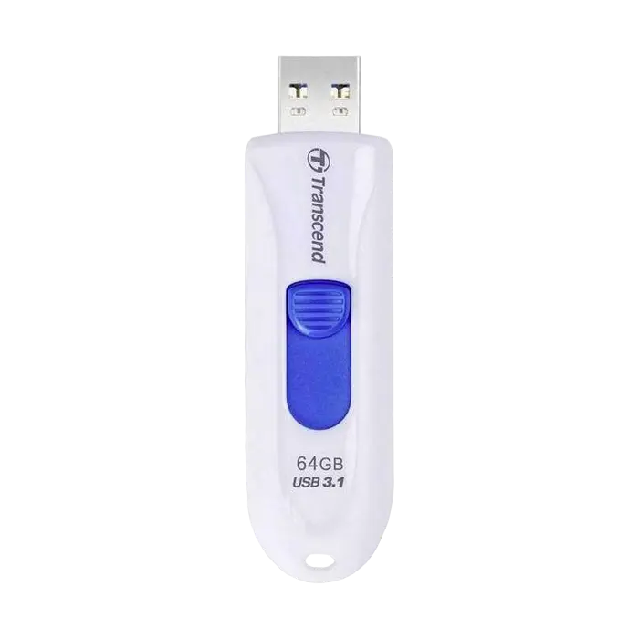 64GB USB3.1 Flash Drive Transcend "JetFlash 790", White, Slider (R/W:90/30MB/s)