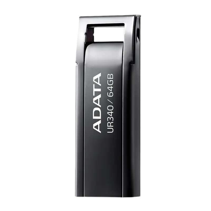 64GB USB3.1 Flash Drive ADATA "UR340", Black, Metal Case, Slim Capless, Keychain (R:Up to 100 MB/s)