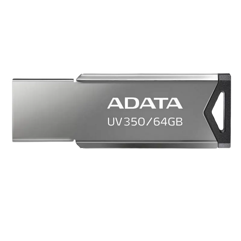 64GB USB3.1 Flash Drive ADATA "UV350", Silver, Metal Case, Slim Capless, Keychain (R/W:60/30MB/s)