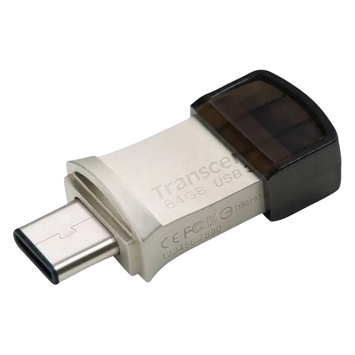 64GB USB3.1/Type-C Flash Drive Transcend "JetFlash 890", Silver, Metal Case, OTG (R/W:90/30MB/s)