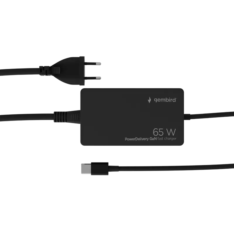Gembird, 65W PowerDelivery GaN Type-C fast charger, Black, NPA-AC-PDQC65-01