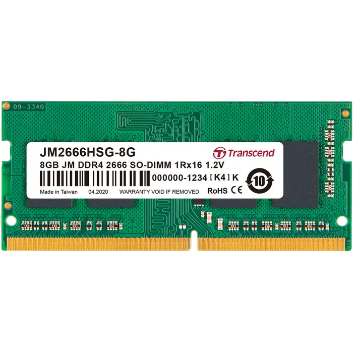 8GB DDR4- 2666MHz SODIMM Transcend PC21300, CL19, 260pin DIMM 1.2V
