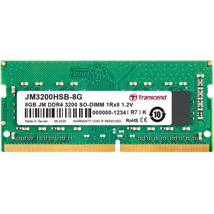 8GB DDR4- 3200MHz SODIMM Transcend PC25600, CL22, 260pin DIMM 1.2V