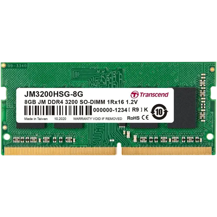 8GB DDR4- 3200MHz SODIMM Transcend PC25600, CL22, 260pin DIMM 1.2V