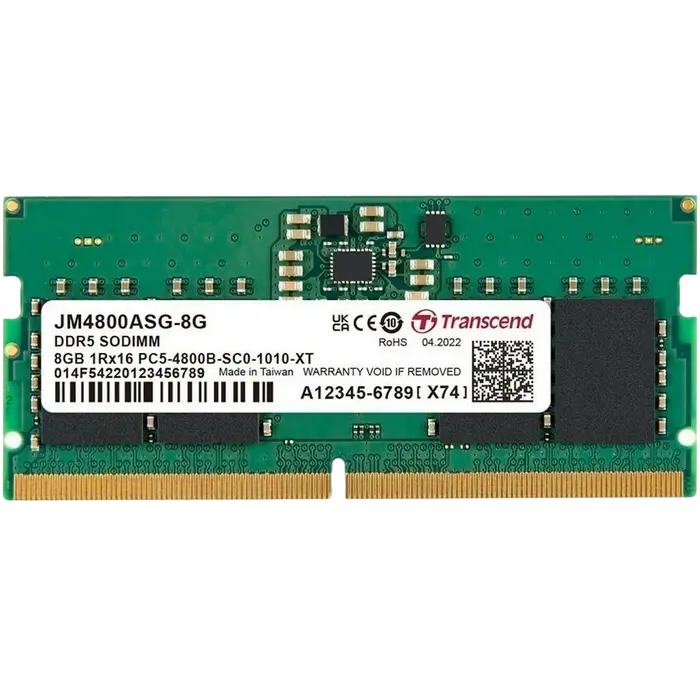 8GB DDR5-4800MHz SODIMM Transcend JetRam, PC5-38400U, 1Rx16, CL40, 1.1V