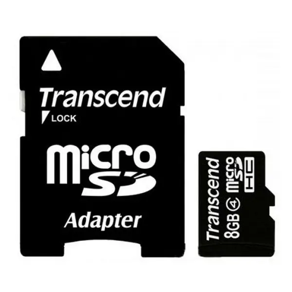 8GB MicroSD (Class 4) +SD adapter, Transcend "TS8GUSDHC4" (R/W:20/5MB/s)