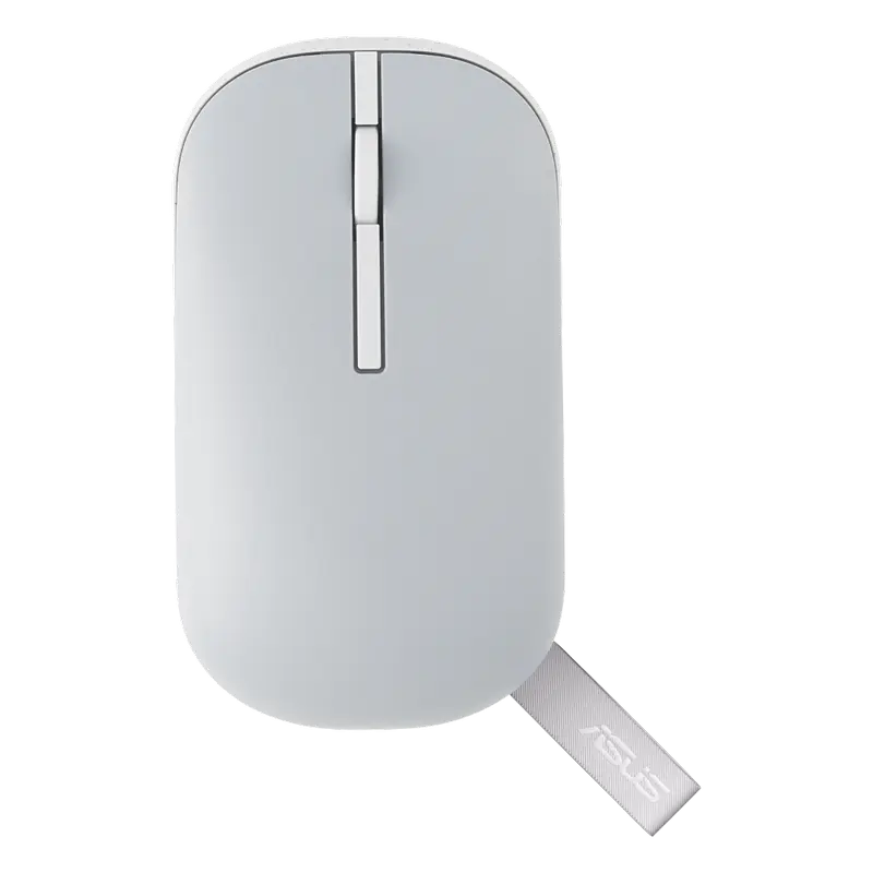 Wireless Mouse ASUS MD100, 800-1600 dpi, 3 buttons, Ambidextrous, 56g, Silent, 1xAA, 2.4Ghz+BT, Grey